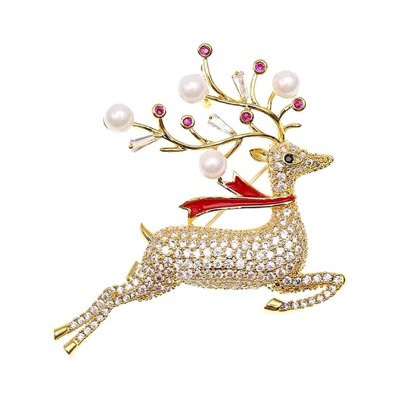 New Sparkly Gold-Tone Reindeer Brooch (2” wide x 1.75” tall) (Version “Prancer”) - Picture 8 of 8